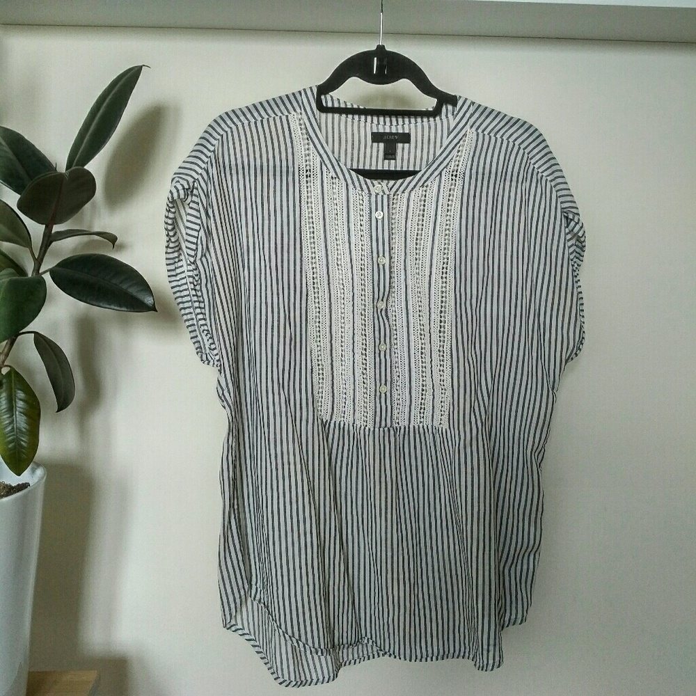 J.Crew Crochet Front Pinstripe Shirt - L